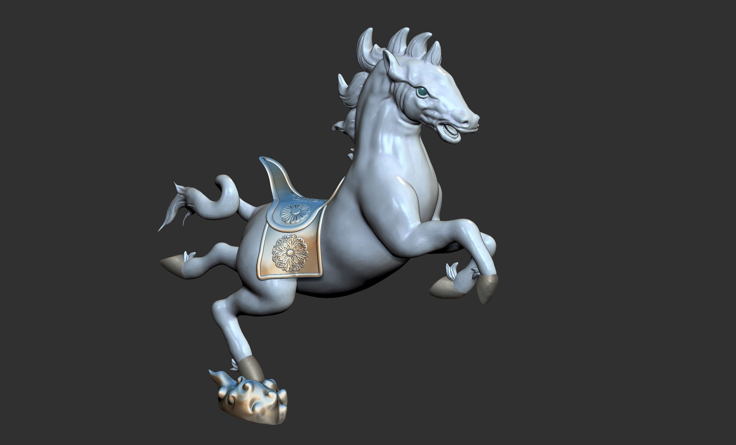 Auspicious clouds flying horses 3D model_9