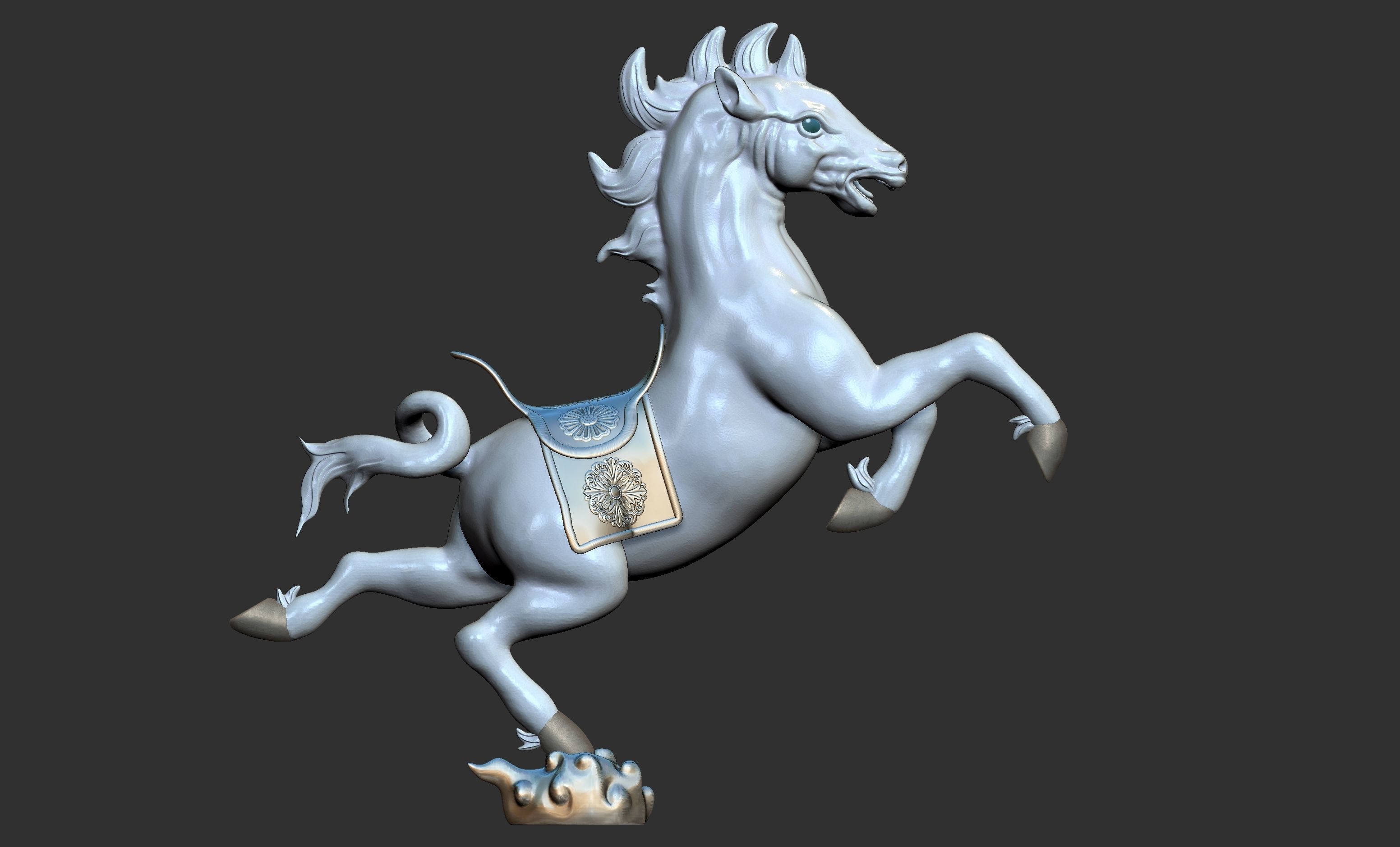 Auspicious clouds flying horses 3D model_4