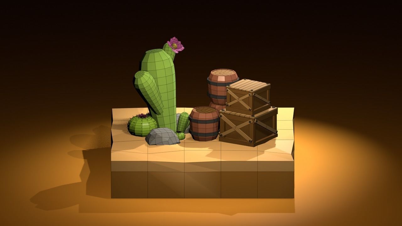 Desert 3D cactus Low-poly 3D model_1