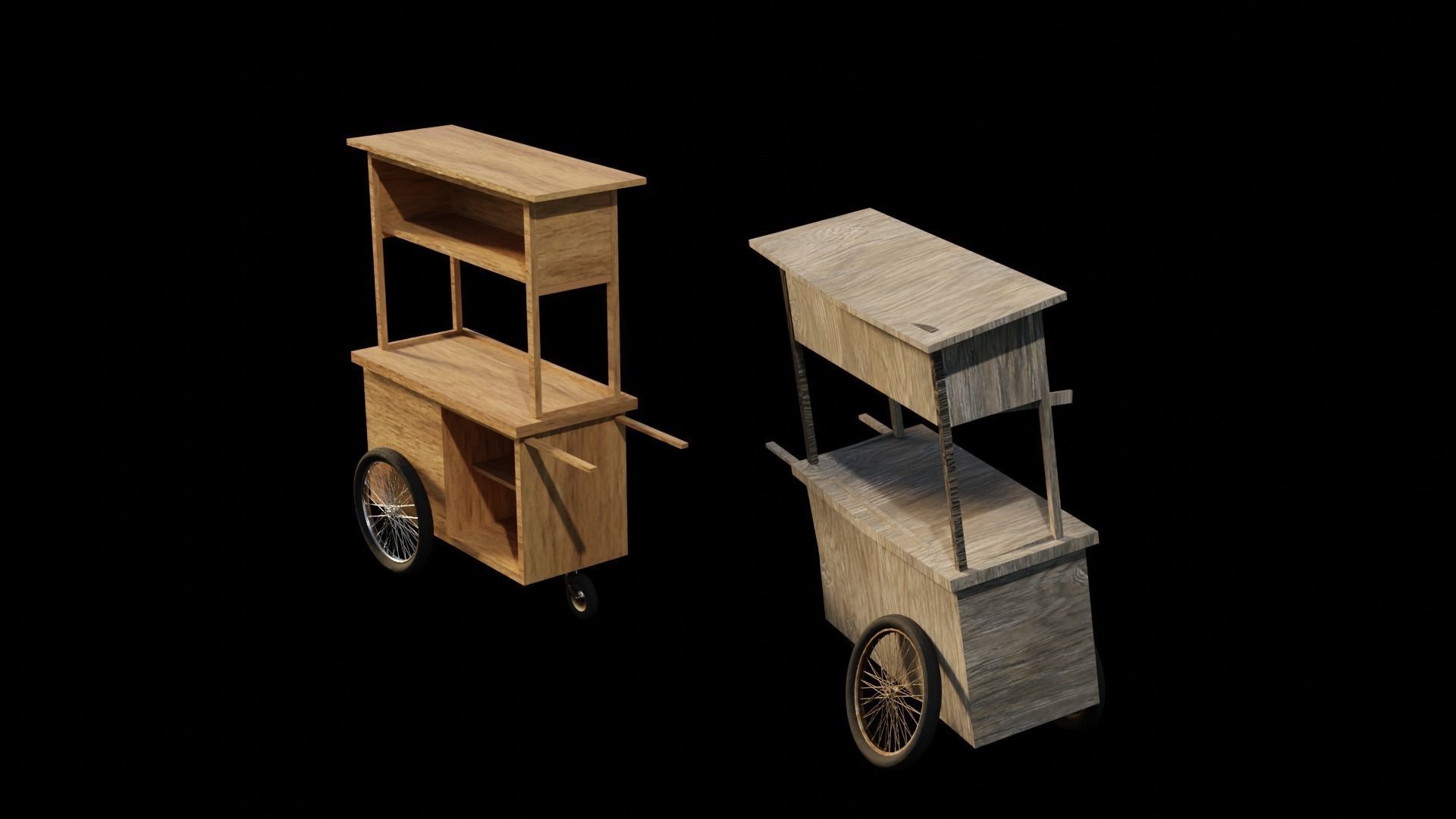 Cart and broken cart Low-poly 3D model_2