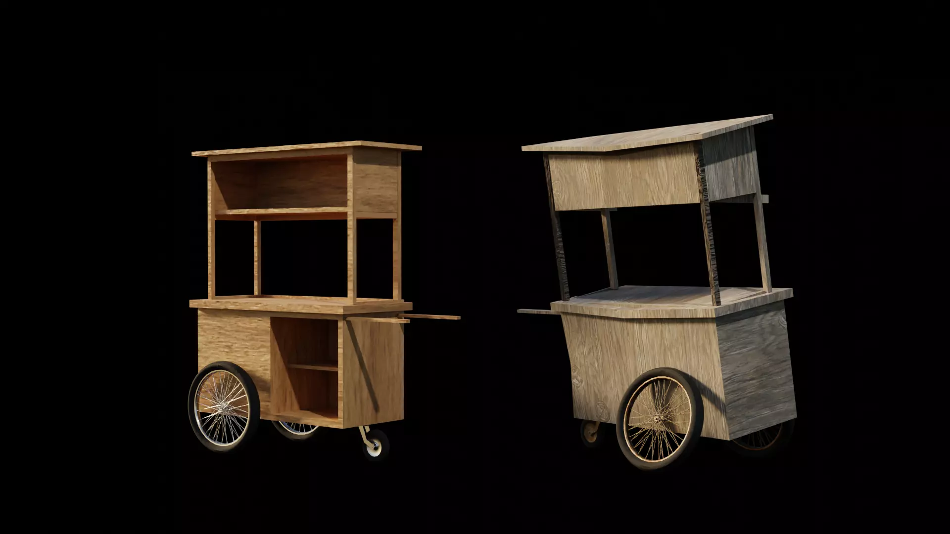 Cart and broken cart Low-poly 3D model_0