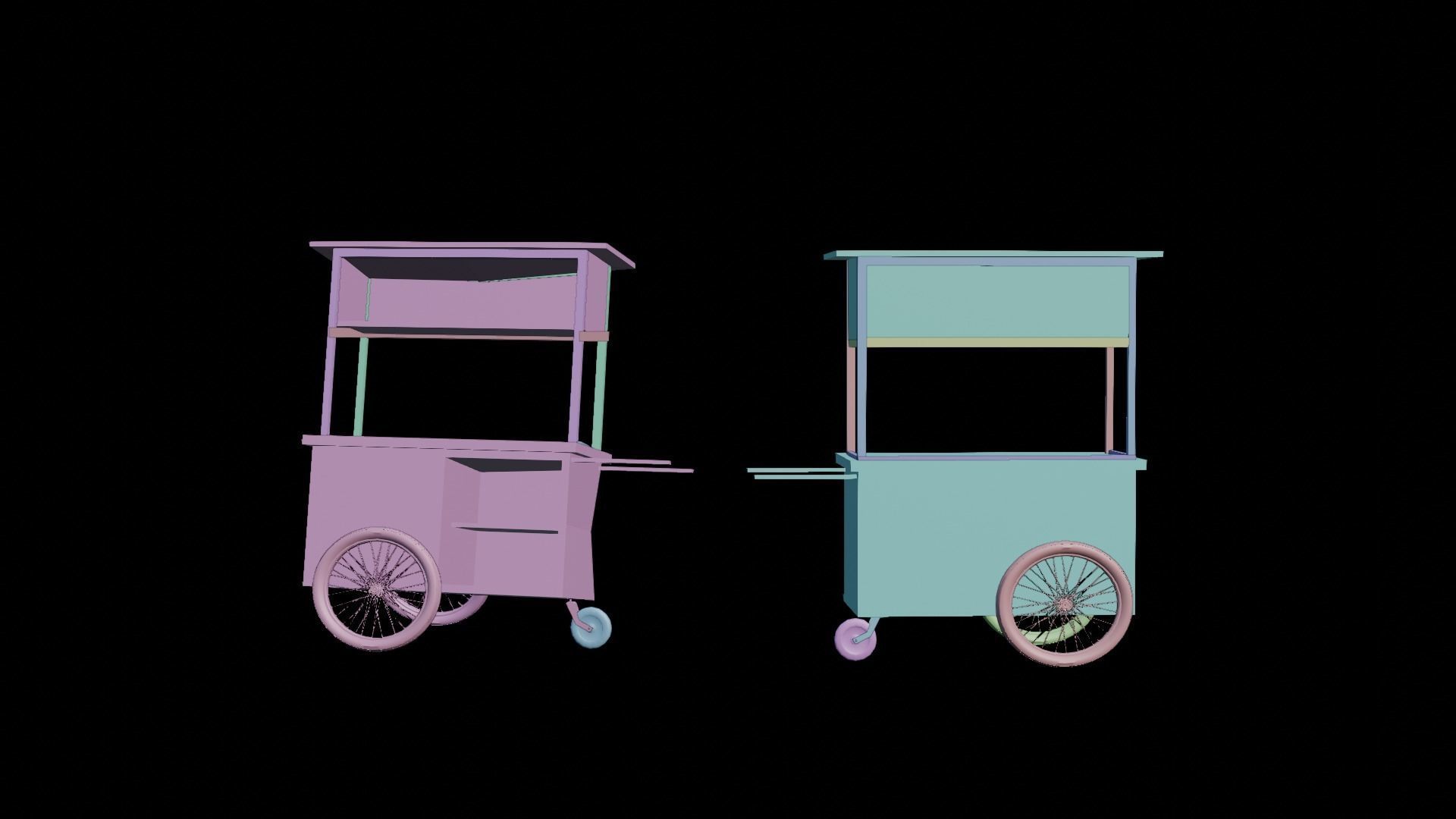Cart and broken cart Low-poly 3D model_19