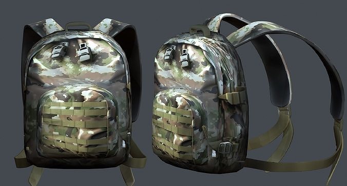 Backpack military combat Black baggage bag luggage Low-poly 3D model