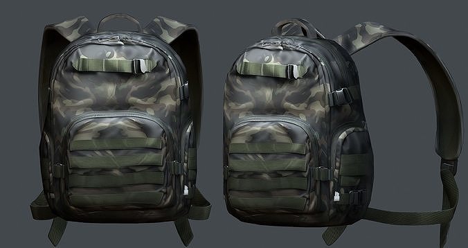 Backpack military combat Black baggage bag luggage Low-poly 3D model