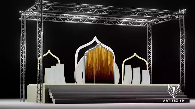 Islamic Event Stage 3D Model with Lighting Low-poly 3D model