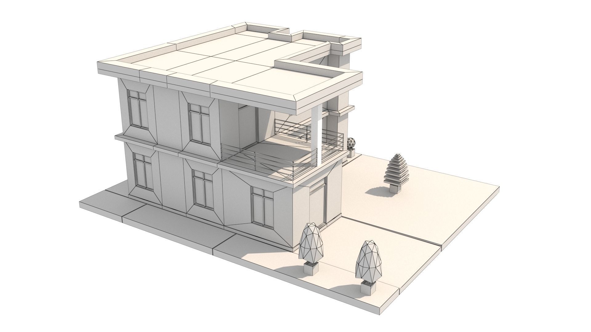 Modern House 08 Low-poly 3D model_10