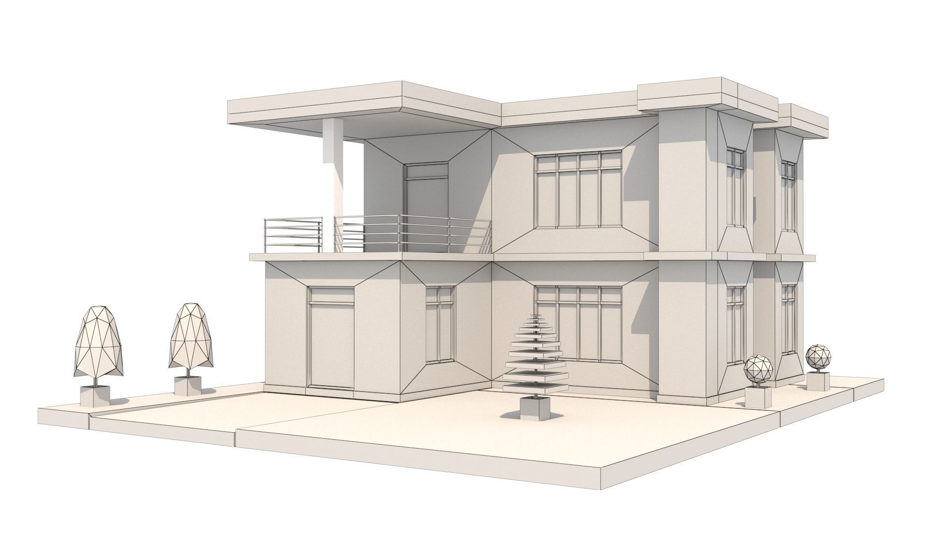 Modern House 08 Low-poly 3D model_9