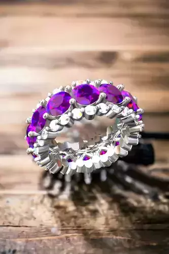 Amethyst and Diamond Stacker Rings 3D print model