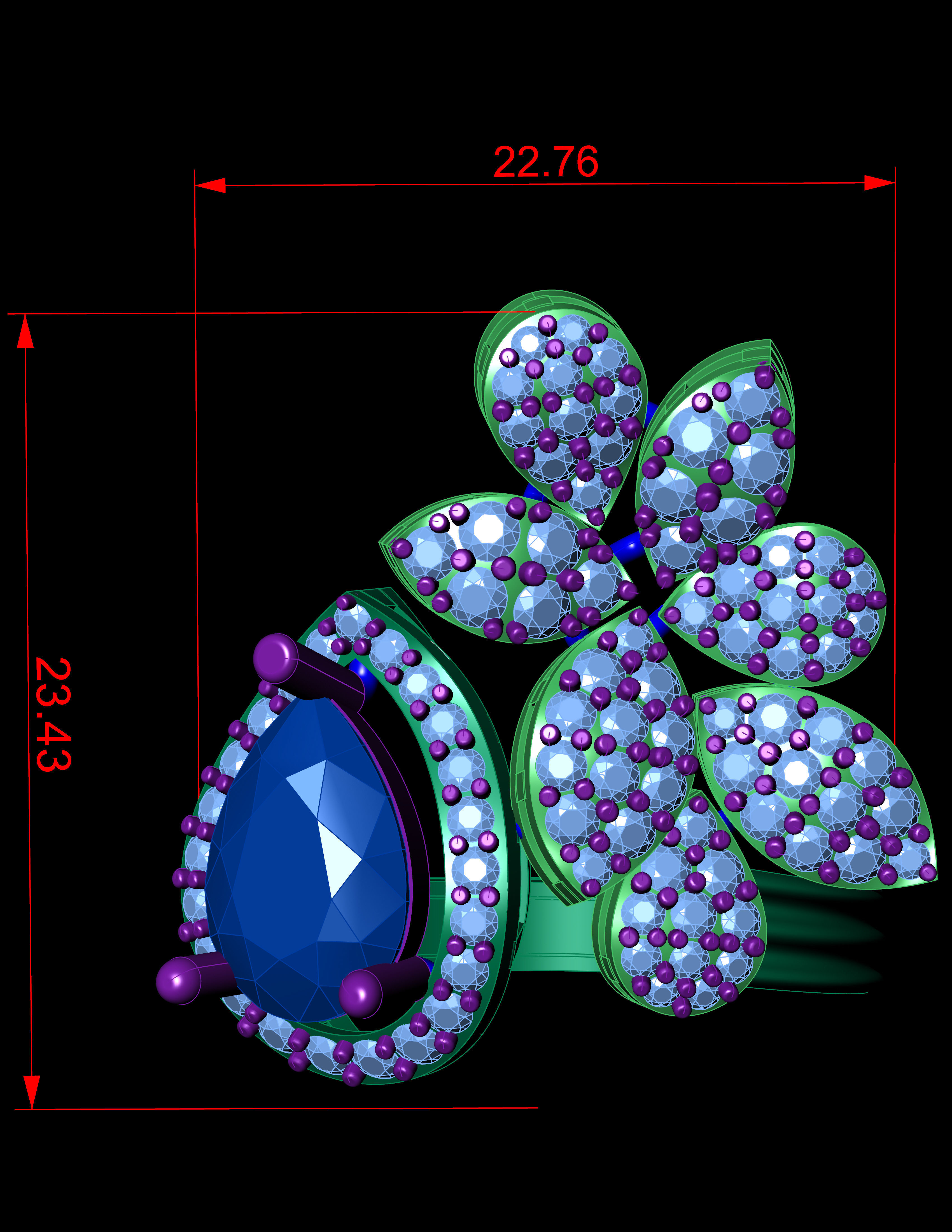 Pear stone With Daimond Ring 3D printable Model 3D print mode 3D print model_6