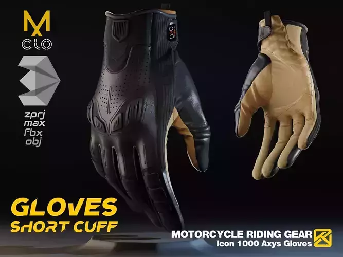Short Cuff Motorcycle Gloves-Marvelou-CLO-3DsMax project file
