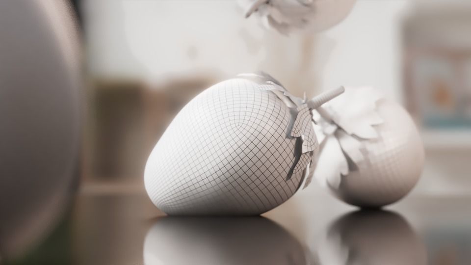 strawberry 3D model strawberries falling on table 3D model_3