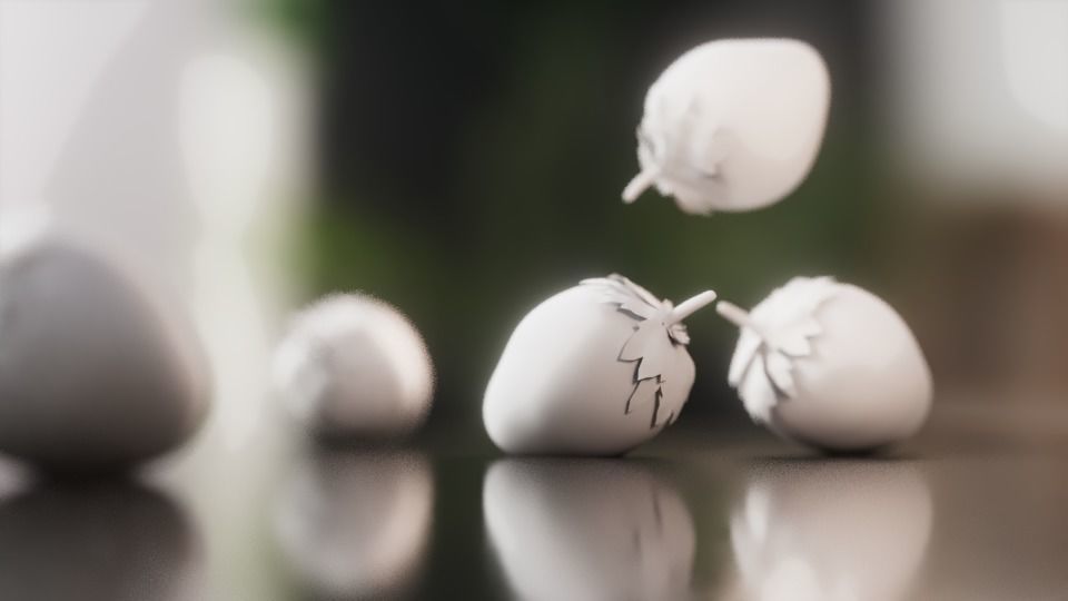 strawberry 3D model strawberries falling on table 3D model_2