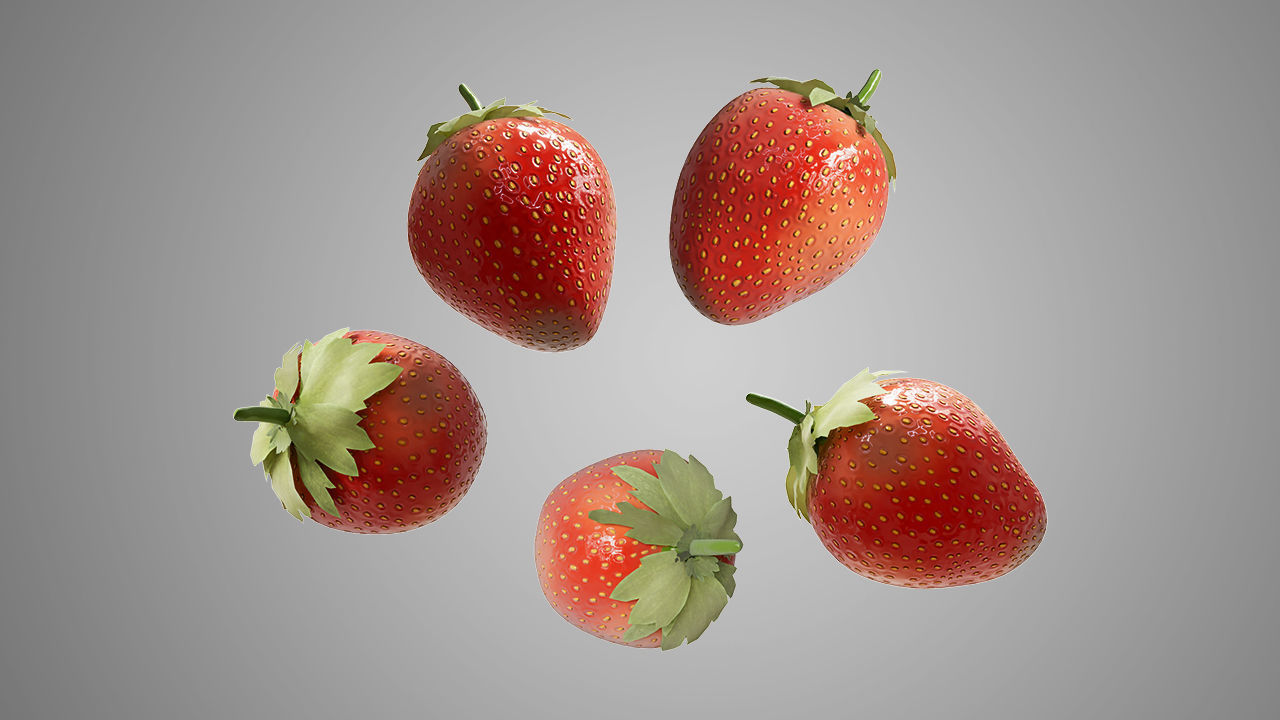 strawberry 3D model strawberries falling on table 3D model_1