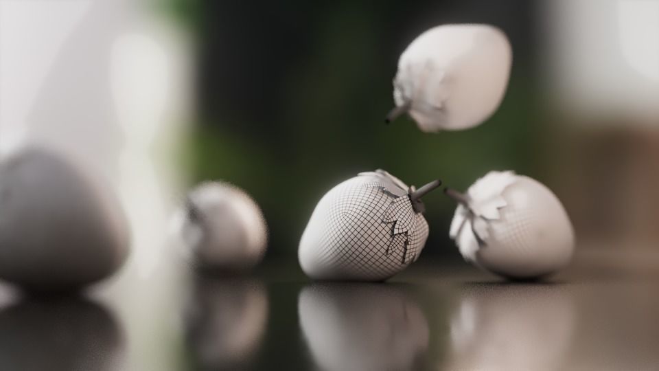 strawberry 3D model strawberries falling on table 3D model_4