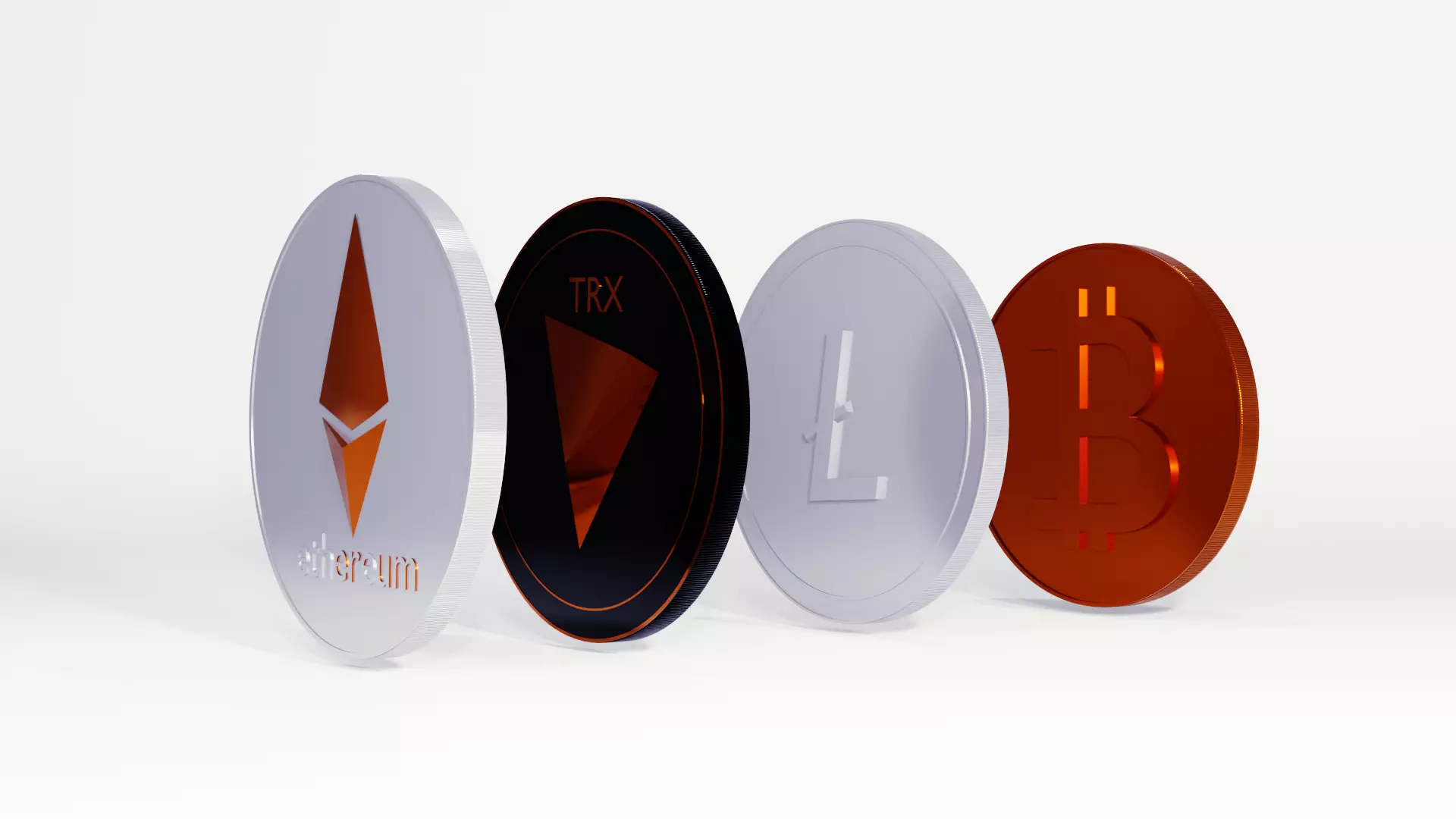 Set crypto currency  1 Bitcoin  2Tron 3Litecoin 4 Ethereum Free 3D model_0