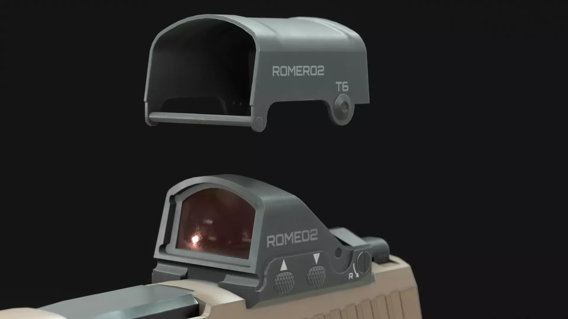 Romeo2 Red Dot Optic Sight Attachment - Game Asset Low-poly 3D model