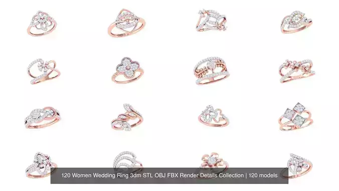 120 Women Wedding Ring 3dm STL OBJ FBX Render Details Collection
