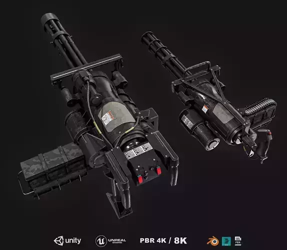 M134 Minigun  2 Types Pack Low-poly 3D model