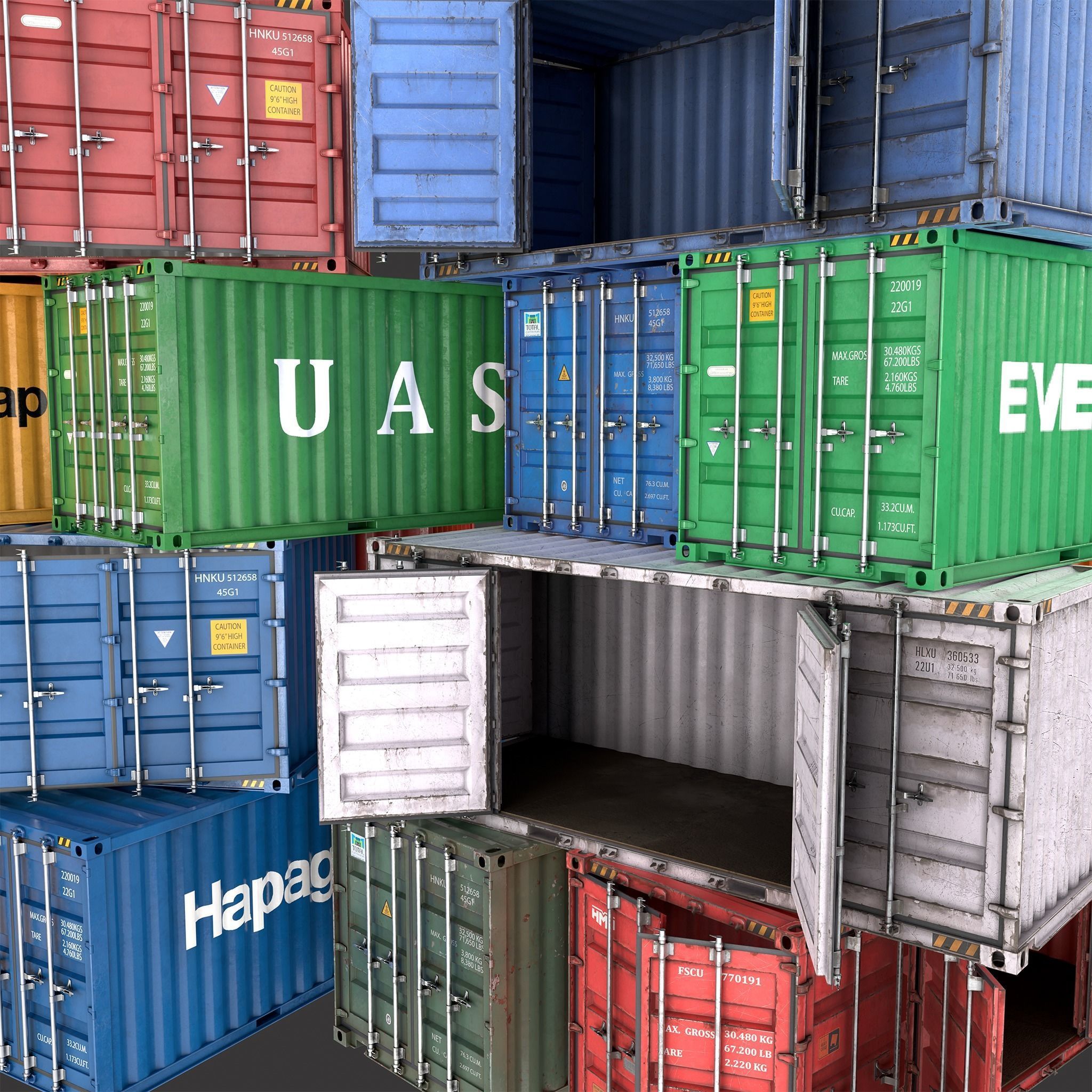 20 Ft Old and New Container Collection Low-poly 3D model_3