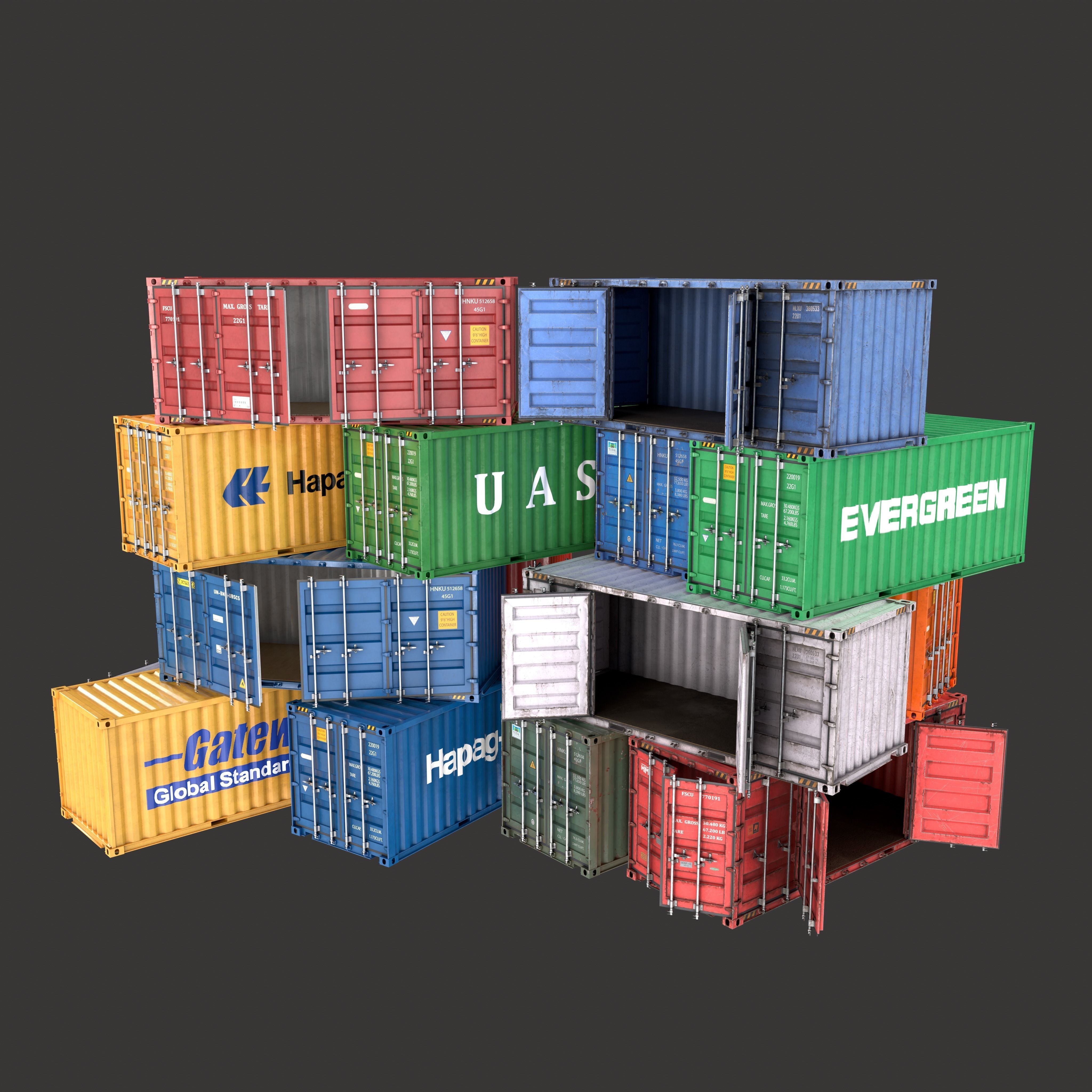 20 Ft Old and New Container Collection Low-poly 3D model_8