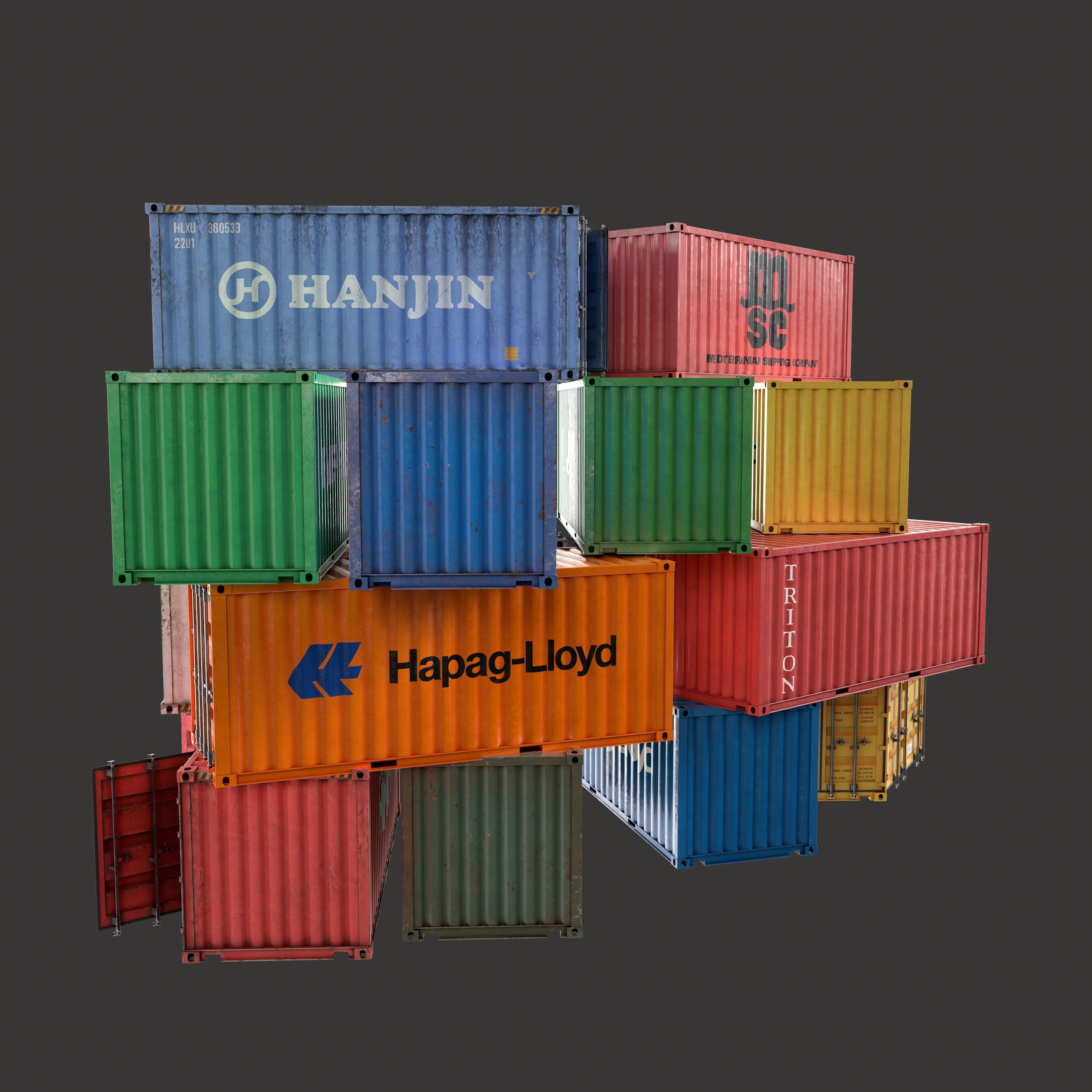 20 Ft Old and New Container Collection Low-poly 3D model_6