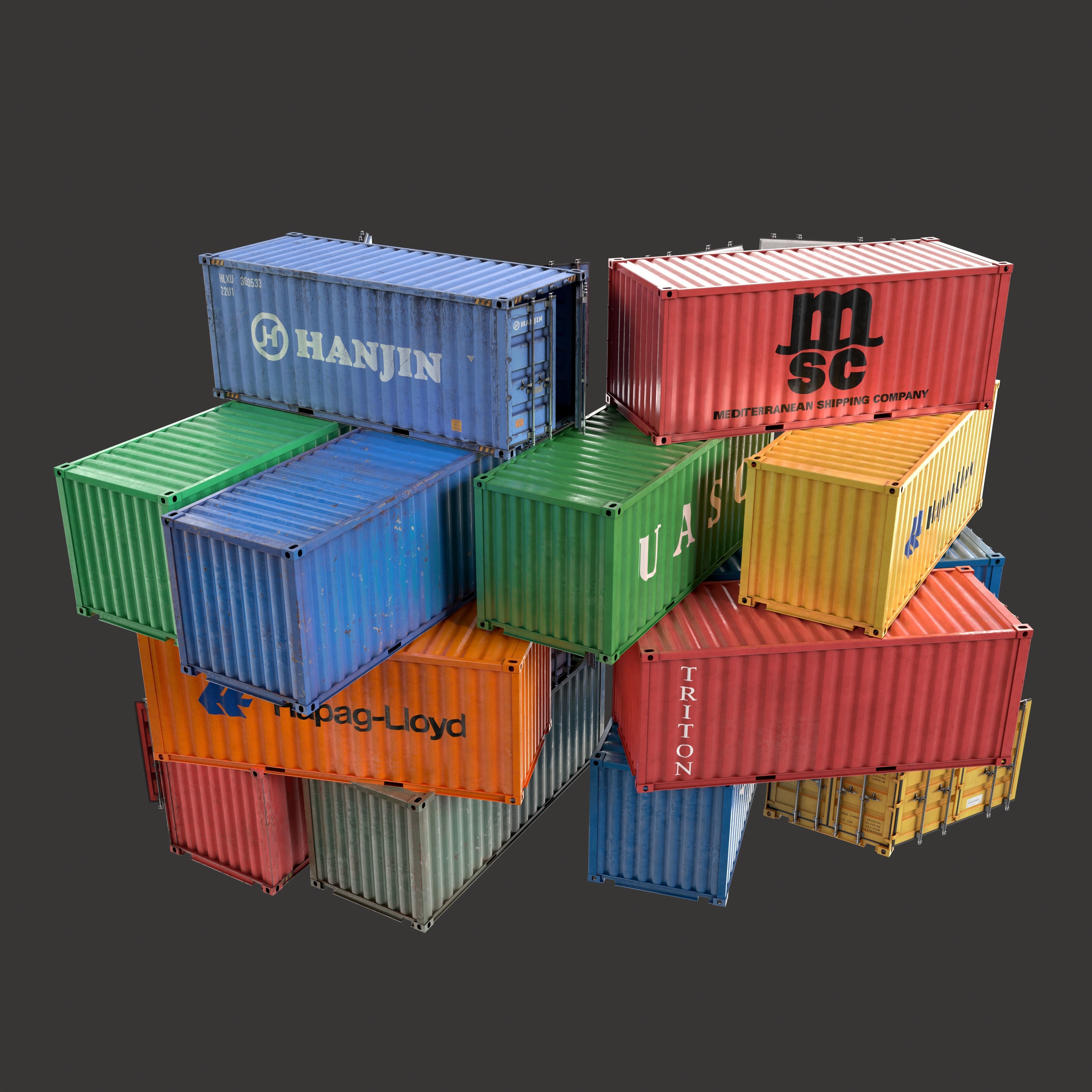 20 Ft Old and New Container Collection Low-poly 3D model_7