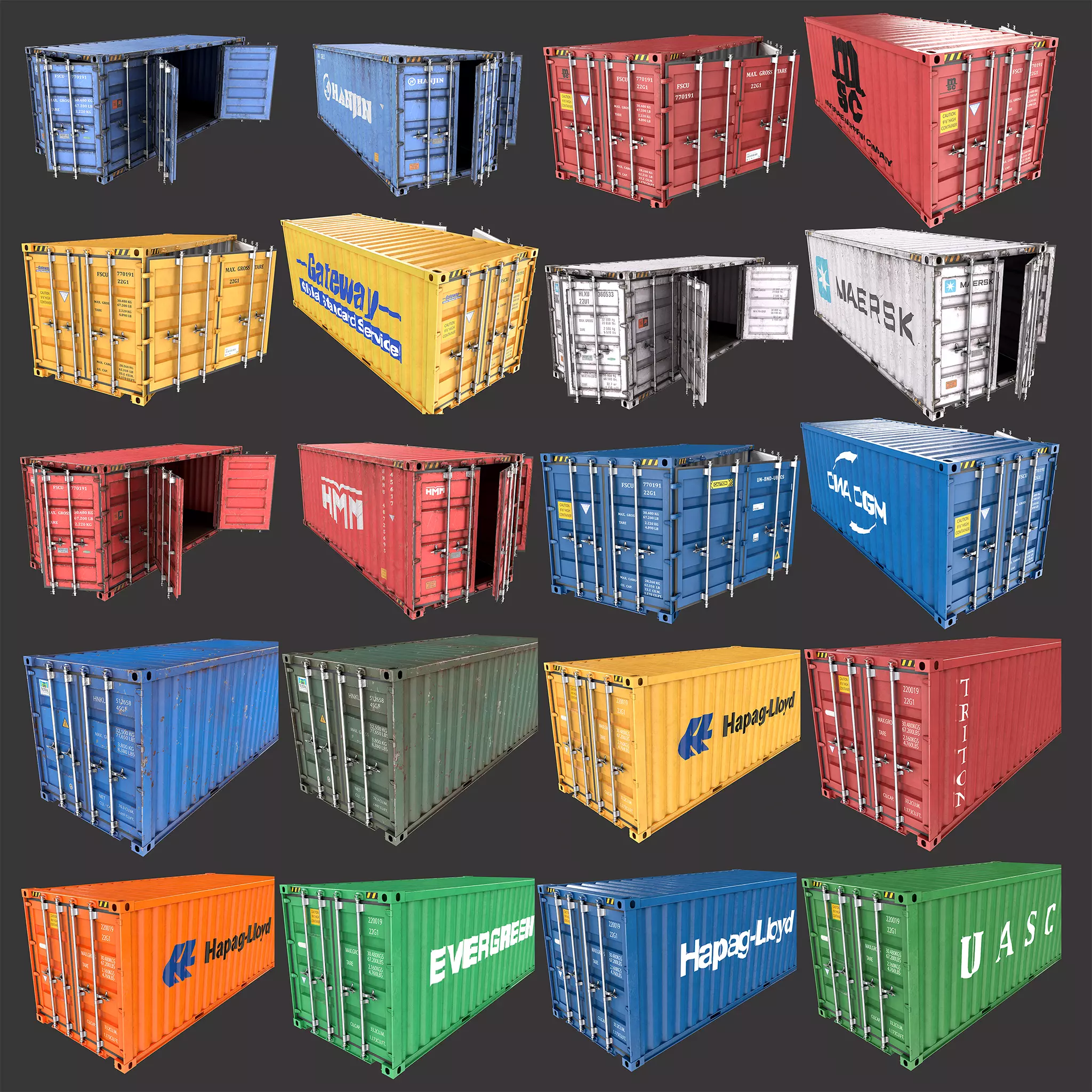 20 Ft Old and New Container Collection Low-poly 3D model_0