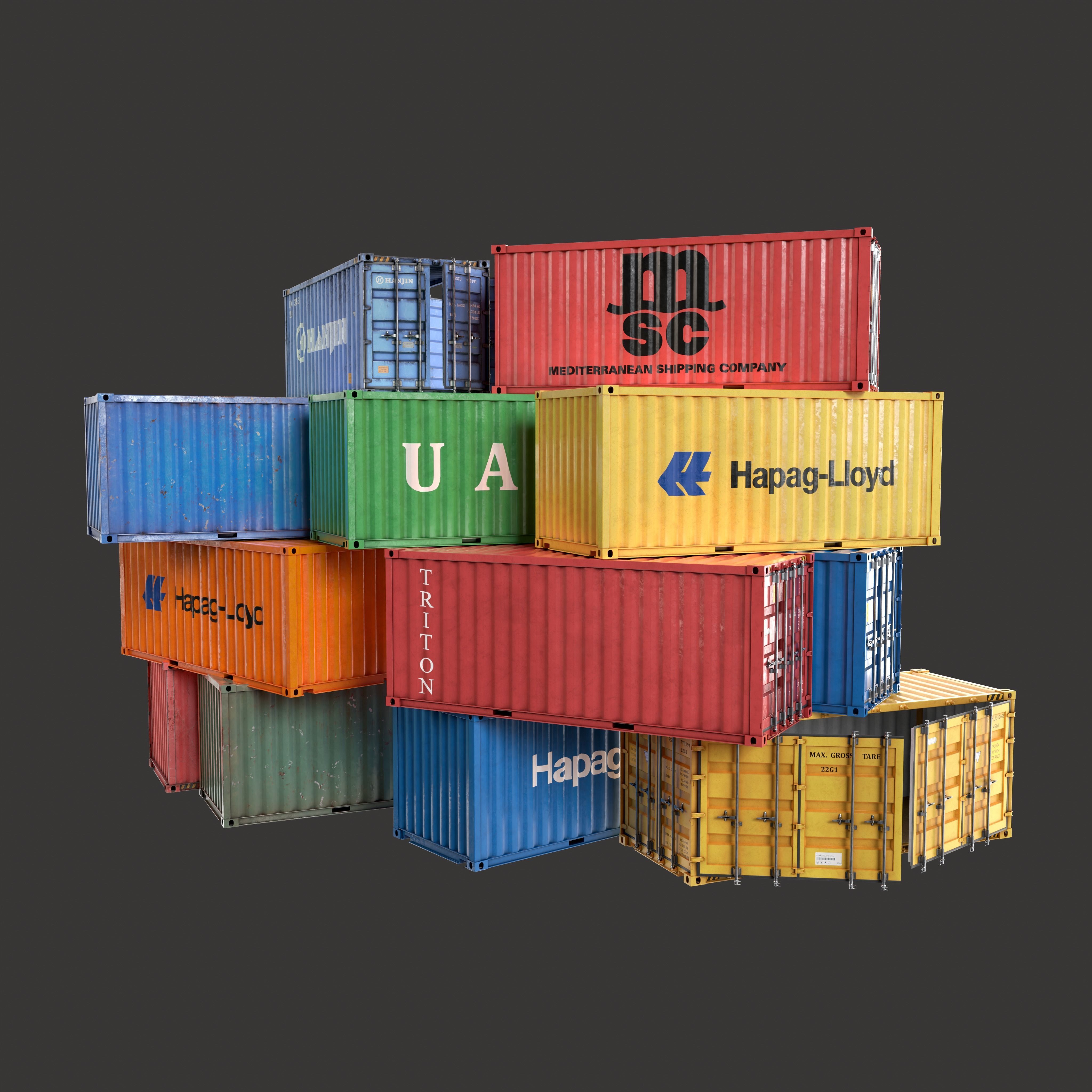 20 Ft Old and New Container Collection Low-poly 3D model_5