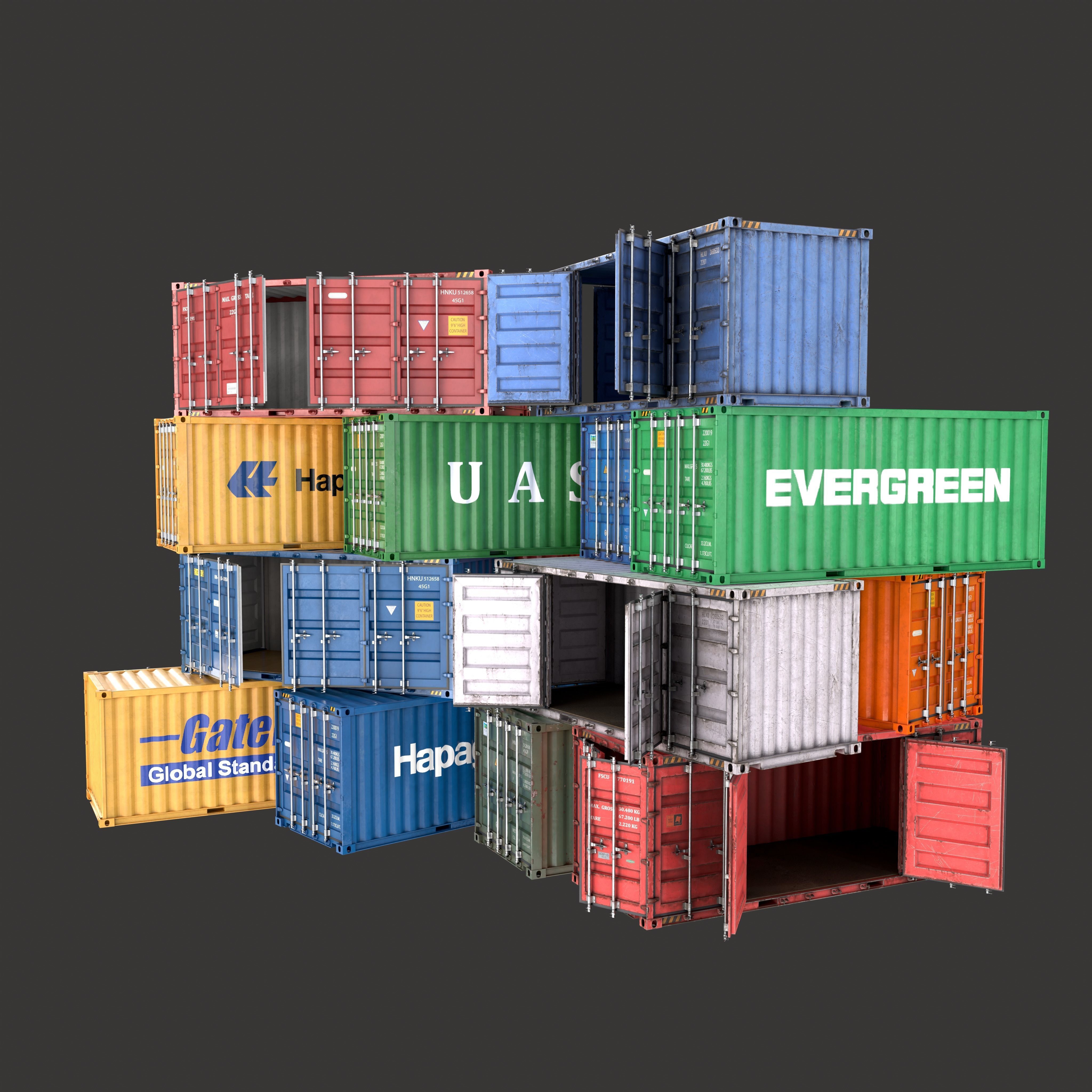 20 Ft Old and New Container Collection Low-poly 3D model_4