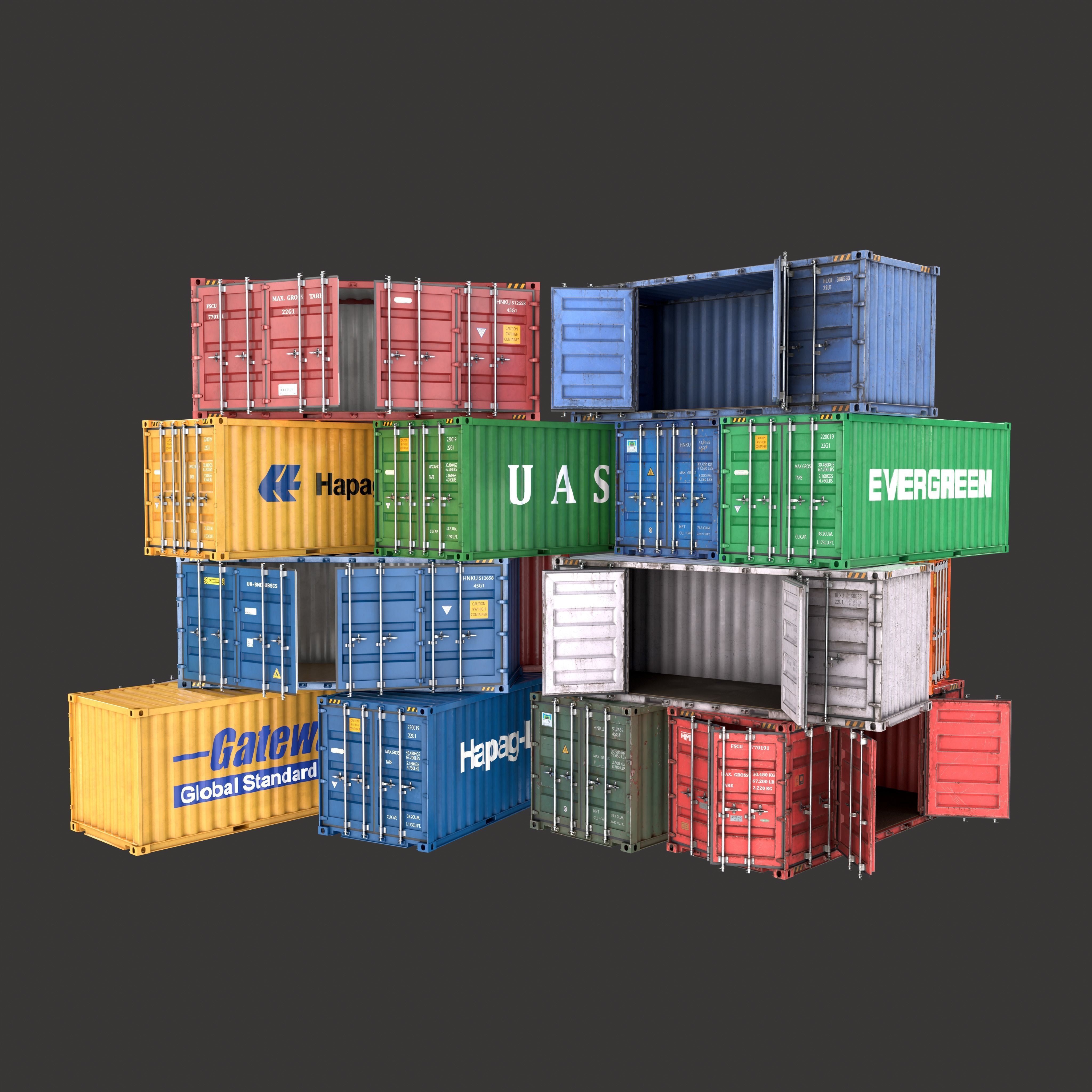 20 Ft Old and New Container Collection Low-poly 3D model_1