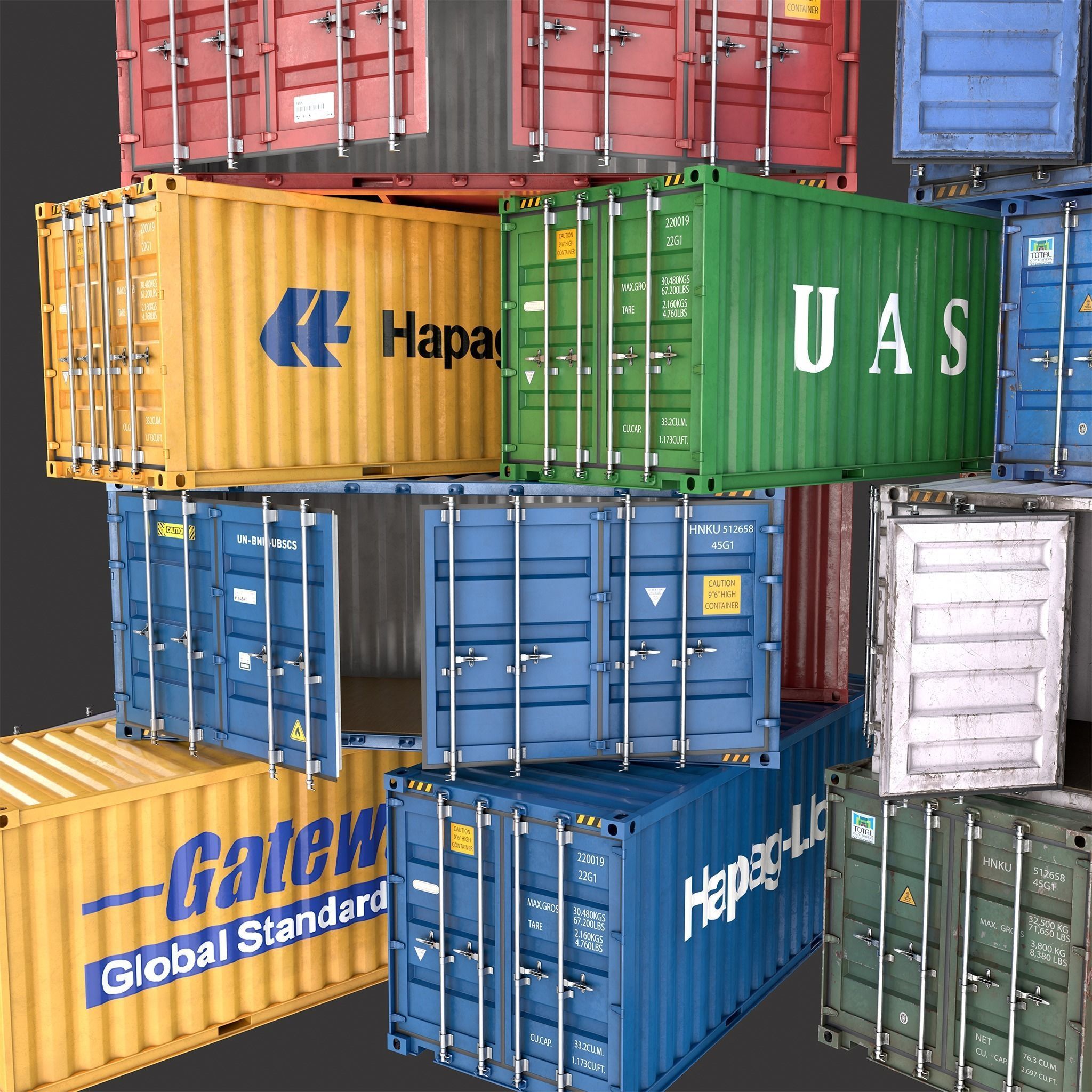 20 Ft Old and New Container Collection Low-poly 3D model_2