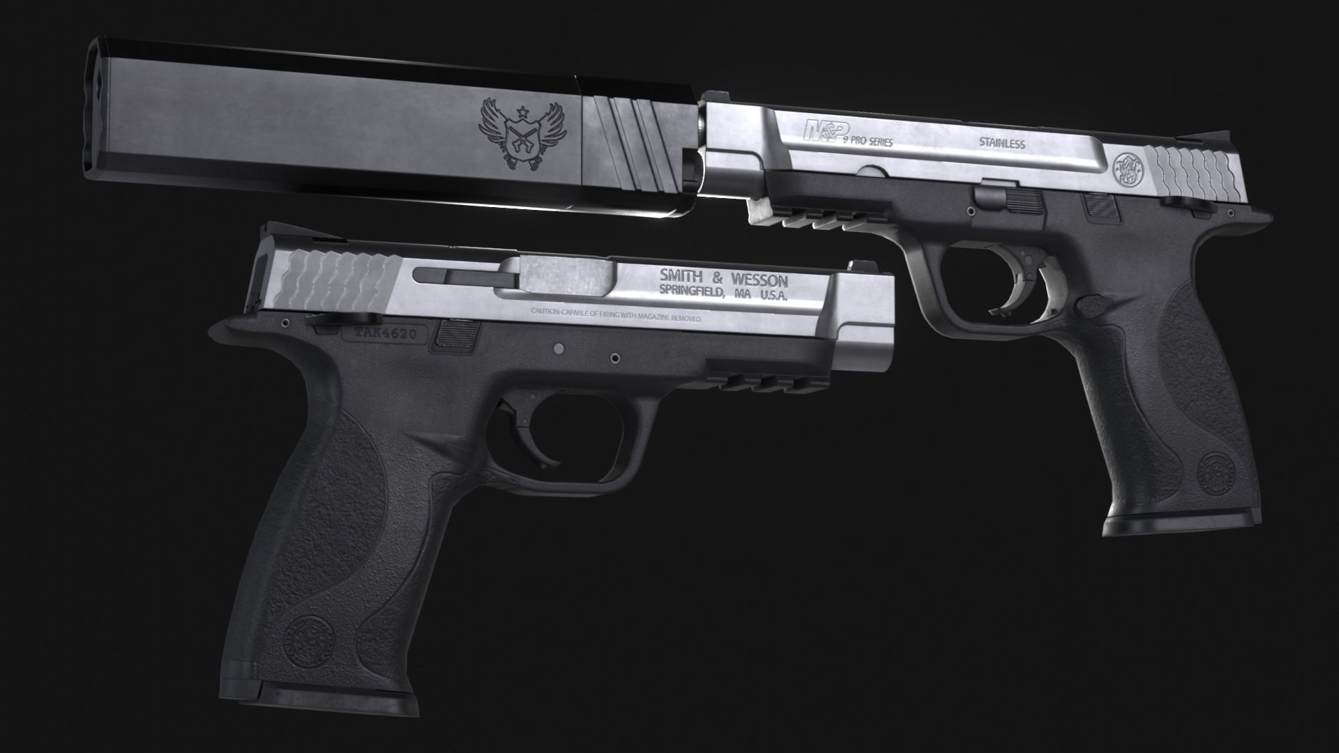 MP9 Pro Series Handgun plus Osprey Suppressor - Game Asset Low-poly 3D model_5