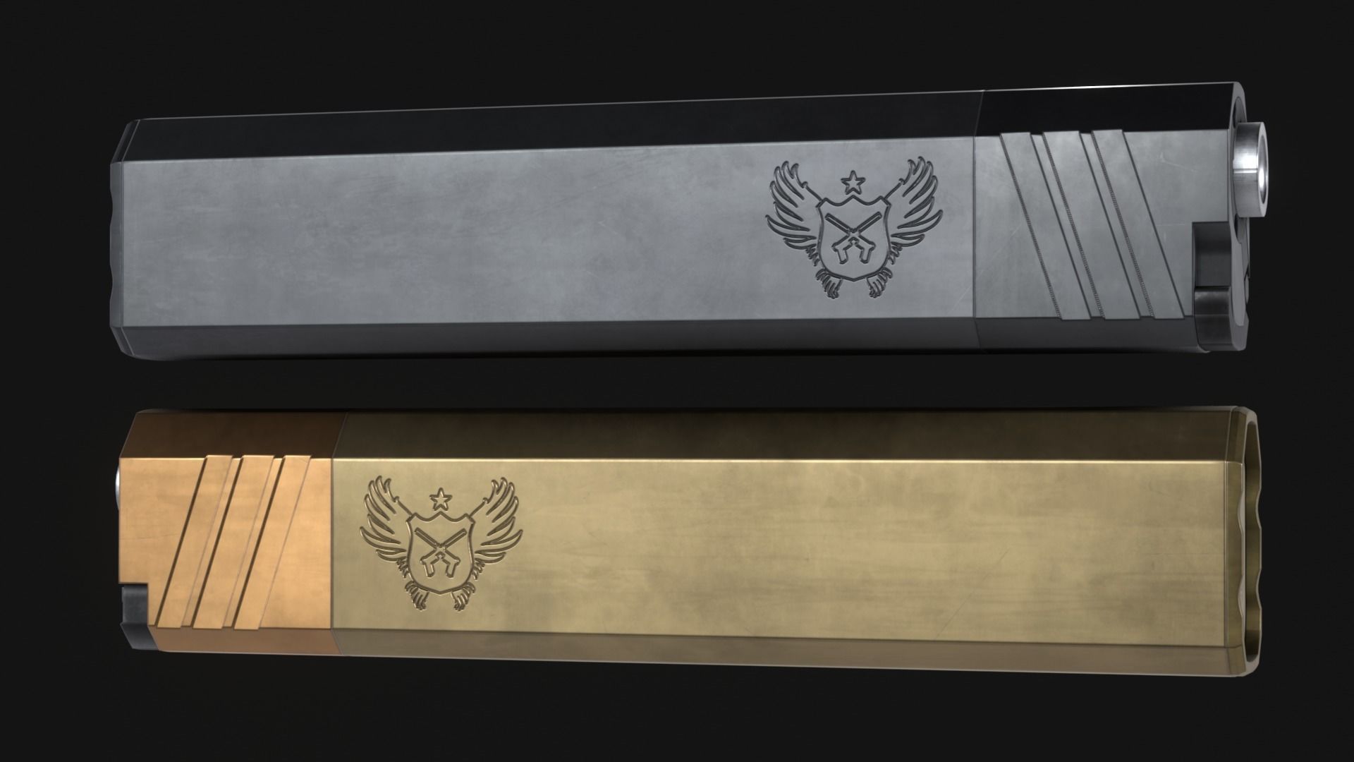 MP9 Pro Series Handgun plus Osprey Suppressor - Game Asset Low-poly 3D model_10