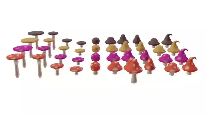 Low-Poly Cartoon Mushrooms Pack