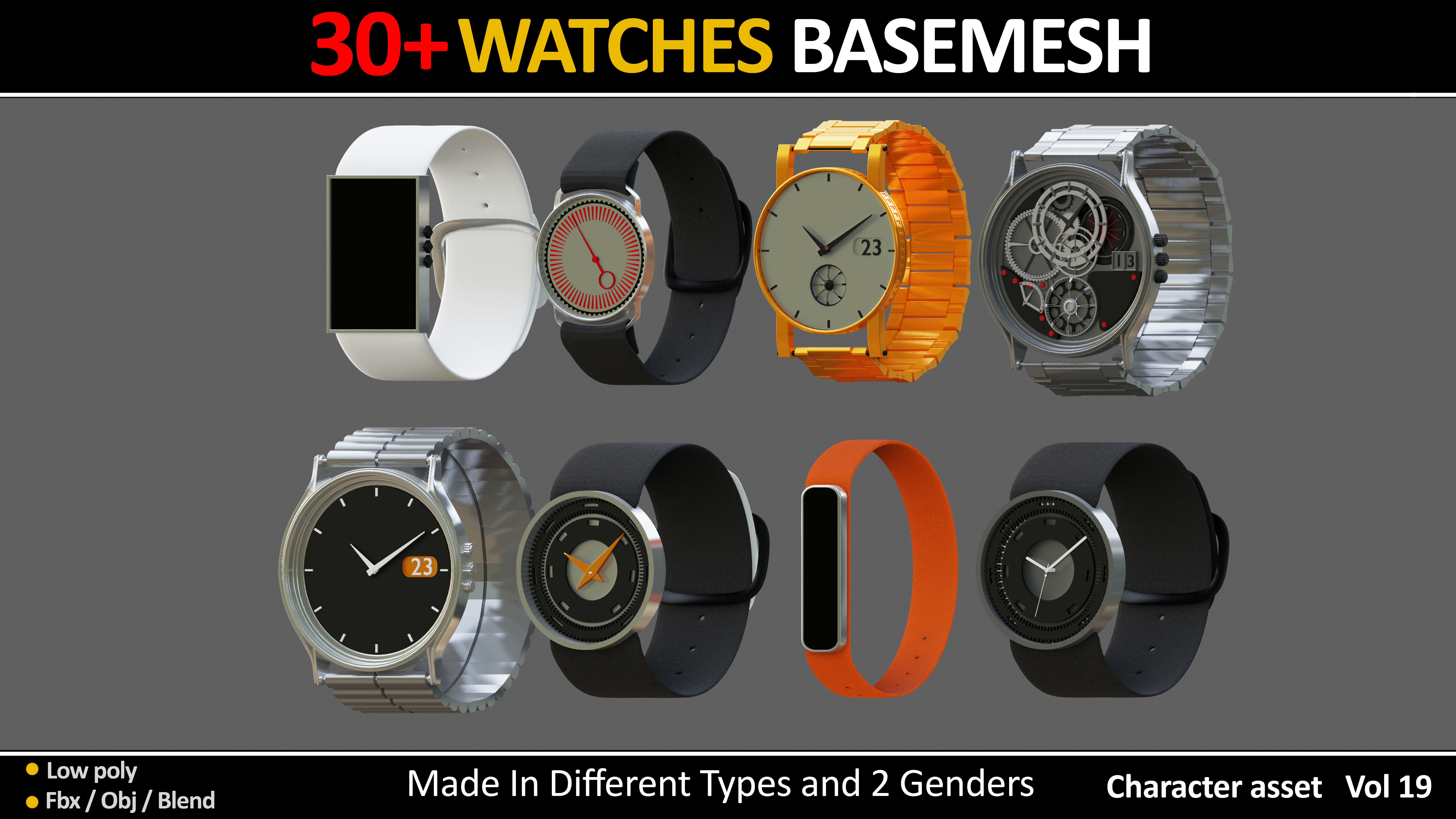 30 WATCHES BASEMESH IN DIFFERENT TYPES VOL 19 Low-poly 3D model_5