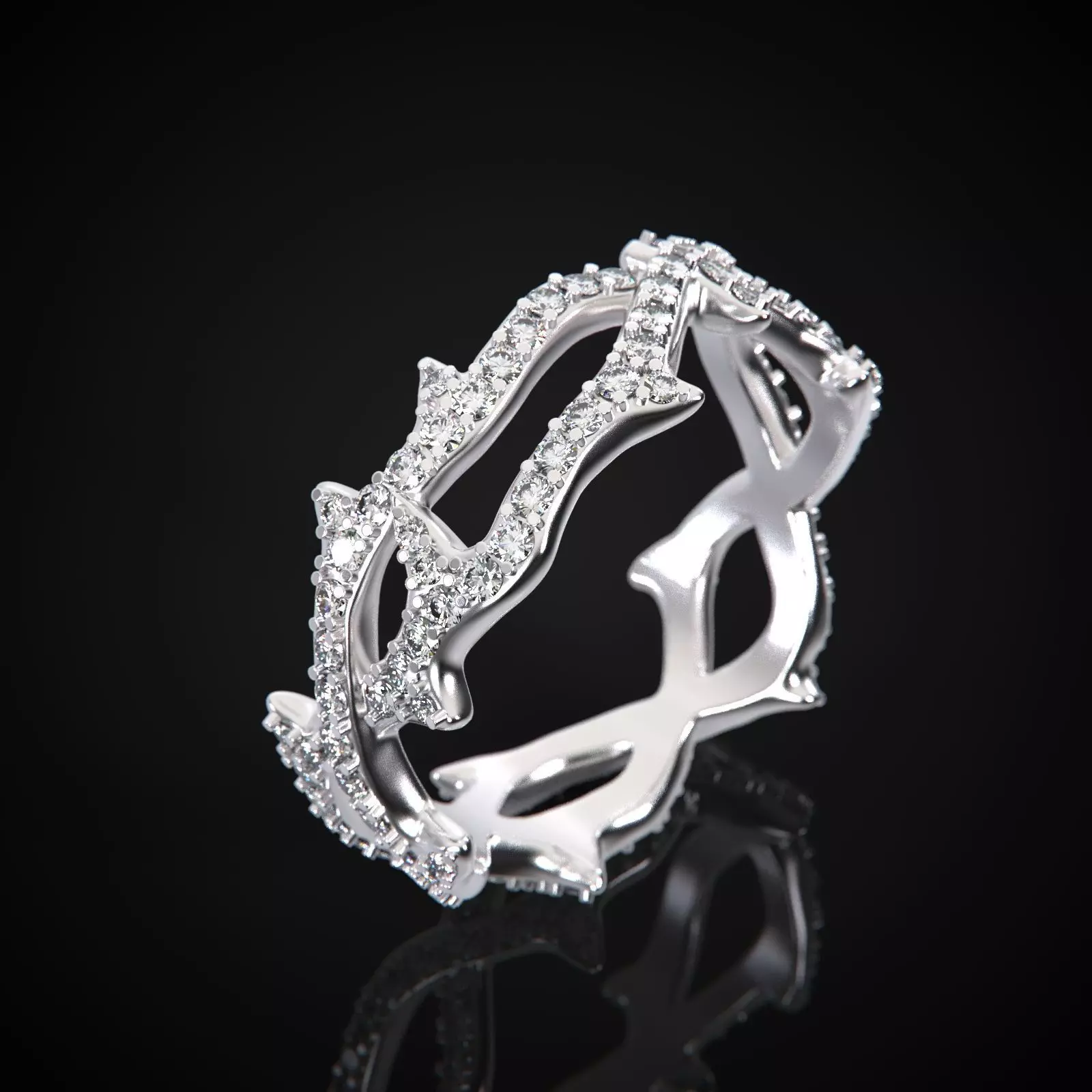 Thorn ring with diamonds 3D print model_0