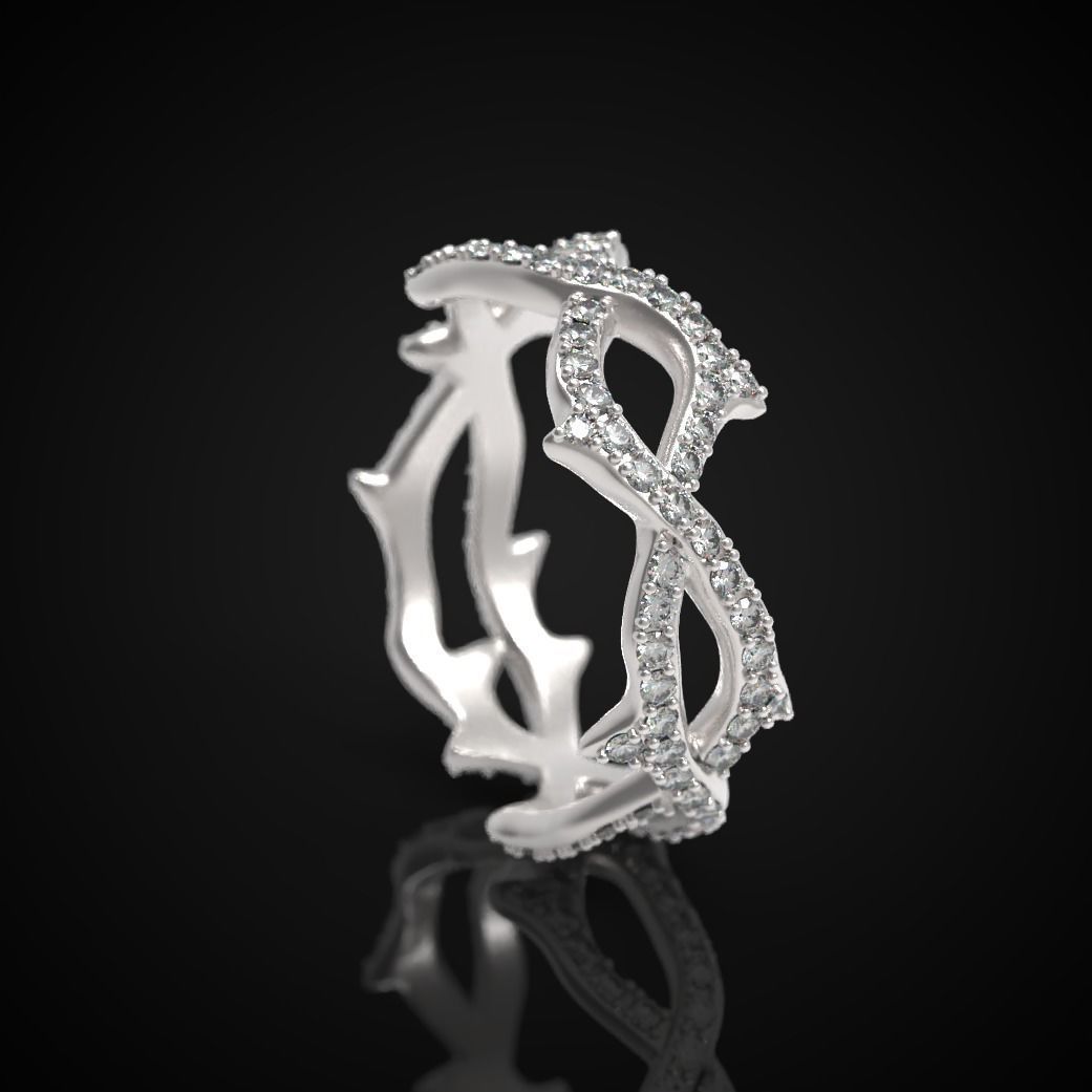 Thorn ring with diamonds 3D print model_11