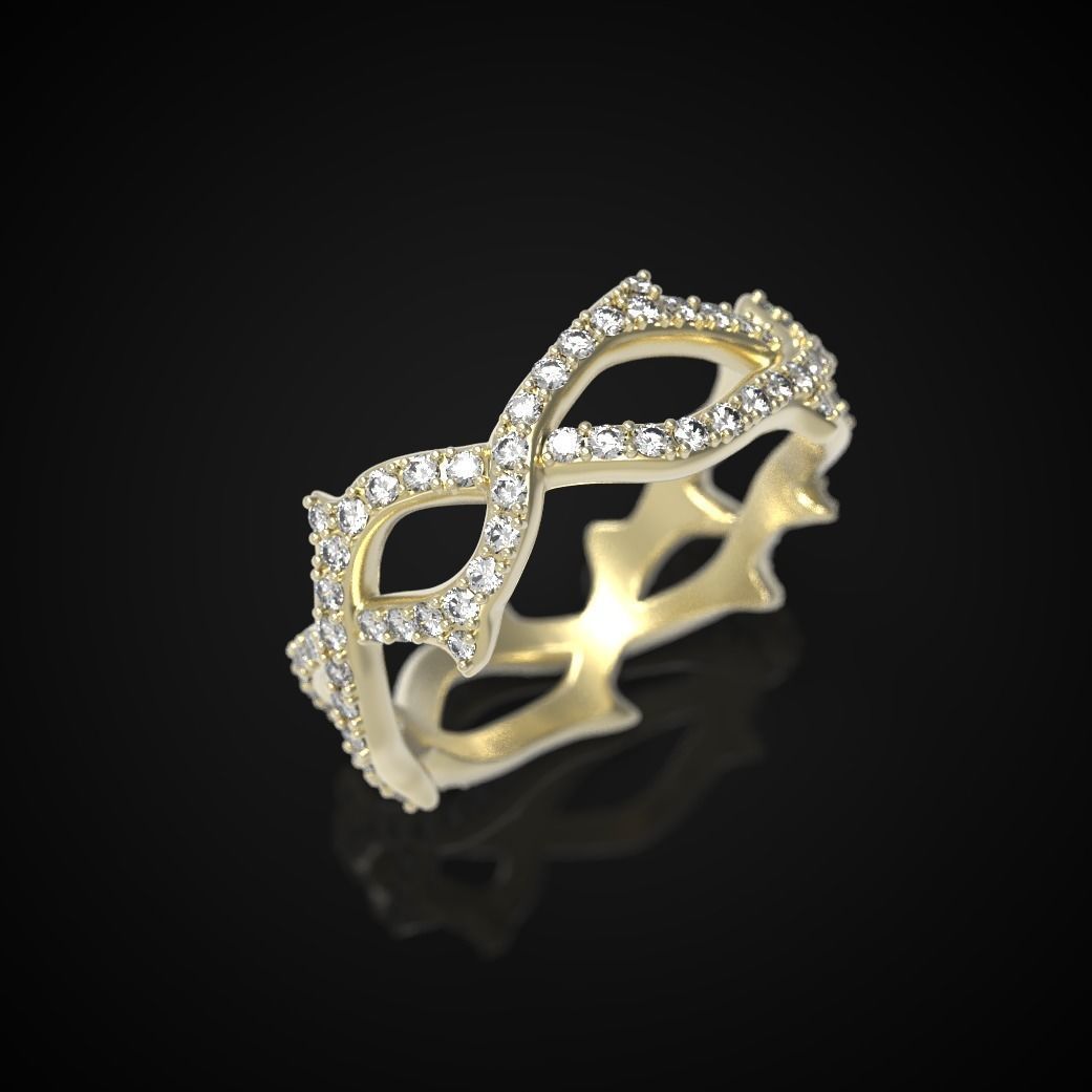 Thorn ring with diamonds 3D print model_6