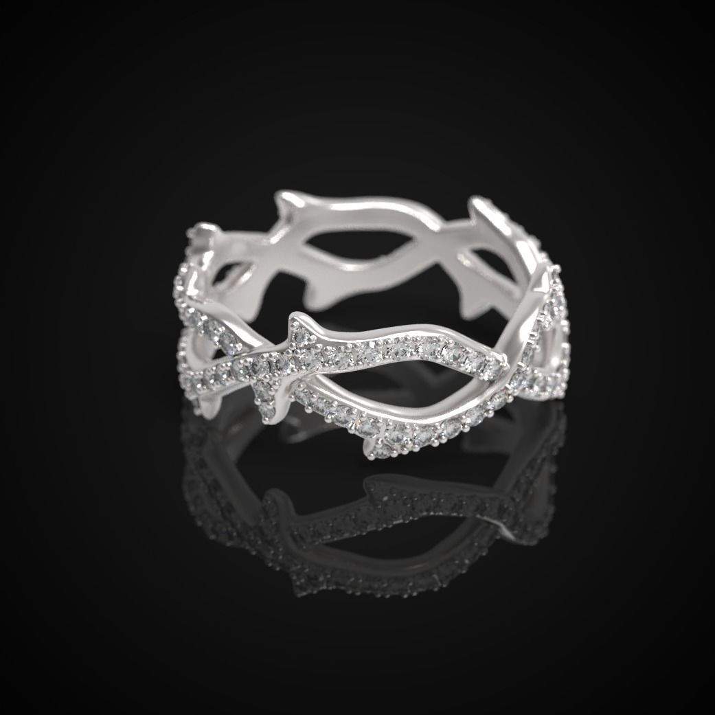Thorn ring with diamonds 3D print model_15