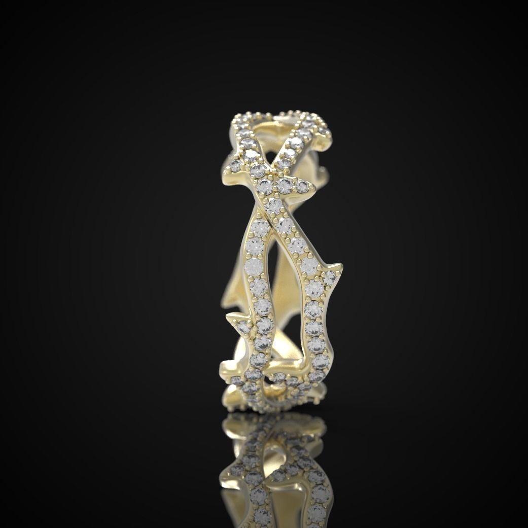 Thorn ring with diamonds 3D print model_8
