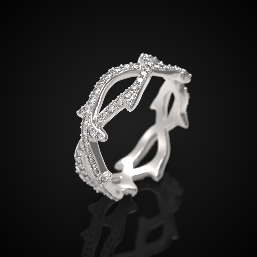 Thorn ring with diamonds 3D print model_10