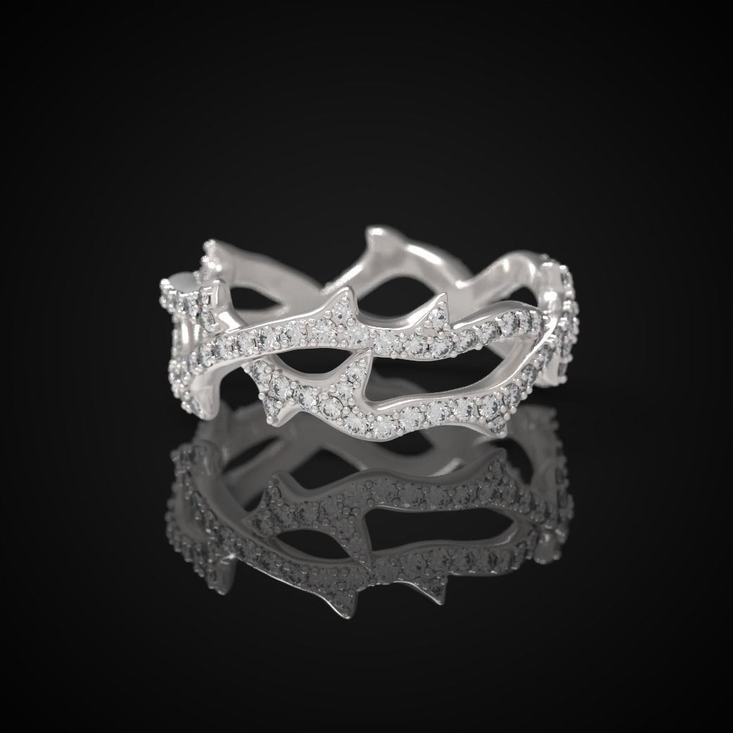 Thorn ring with diamonds 3D print model_13
