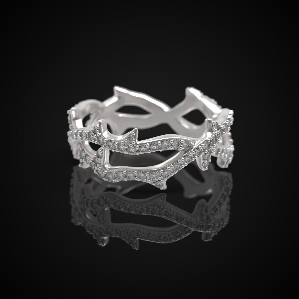 Thorn ring with diamonds 3D print model_14