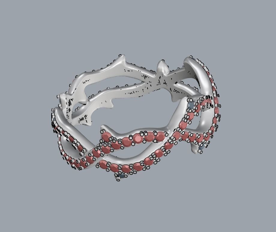 Thorn ring with diamonds 3D print model_24