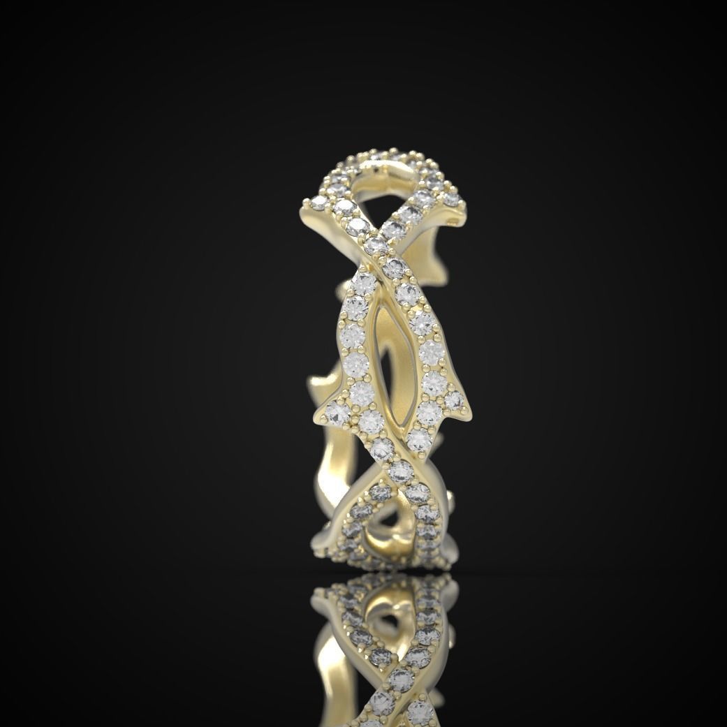 Thorn ring with diamonds 3D print model_7