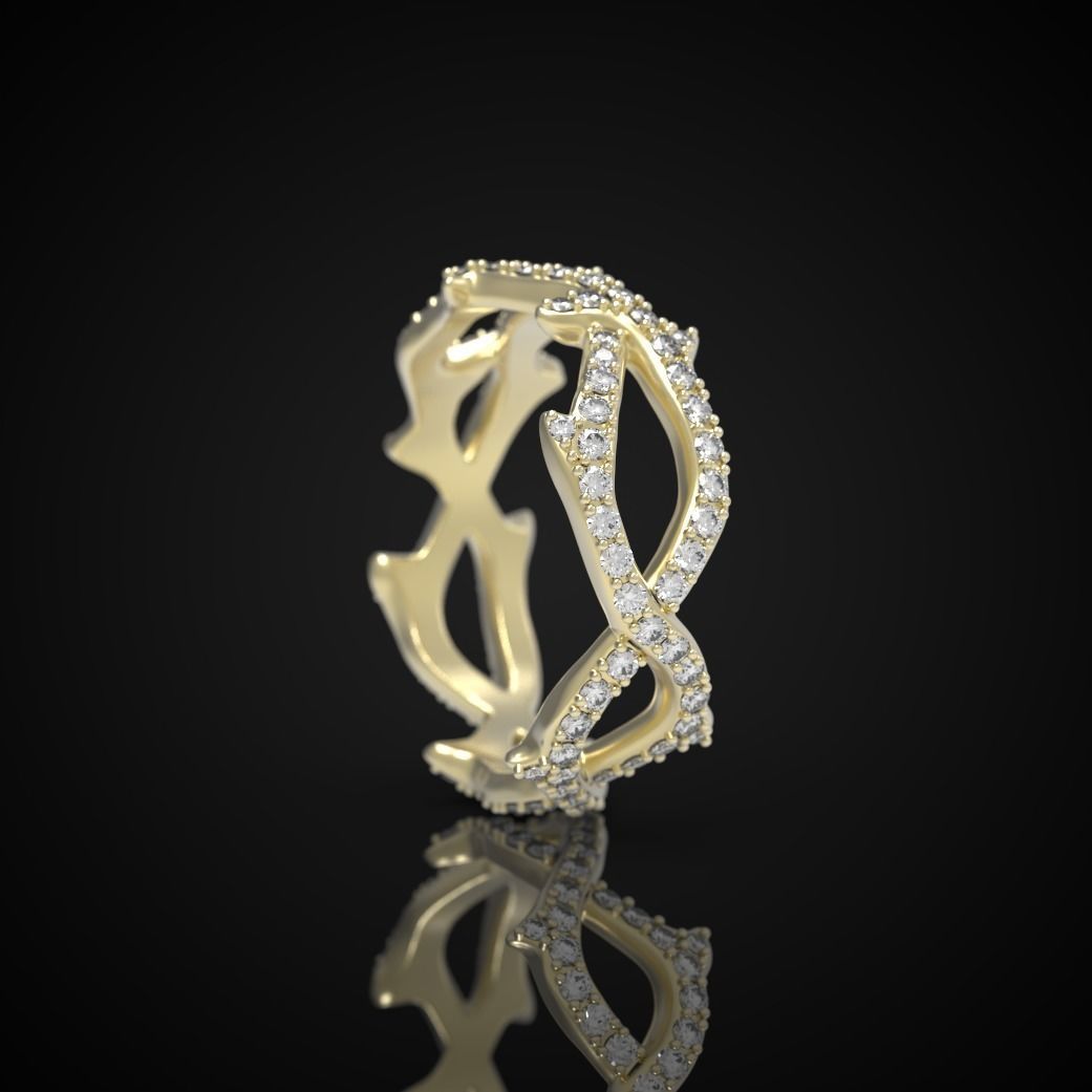 Thorn ring with diamonds 3D print model_2