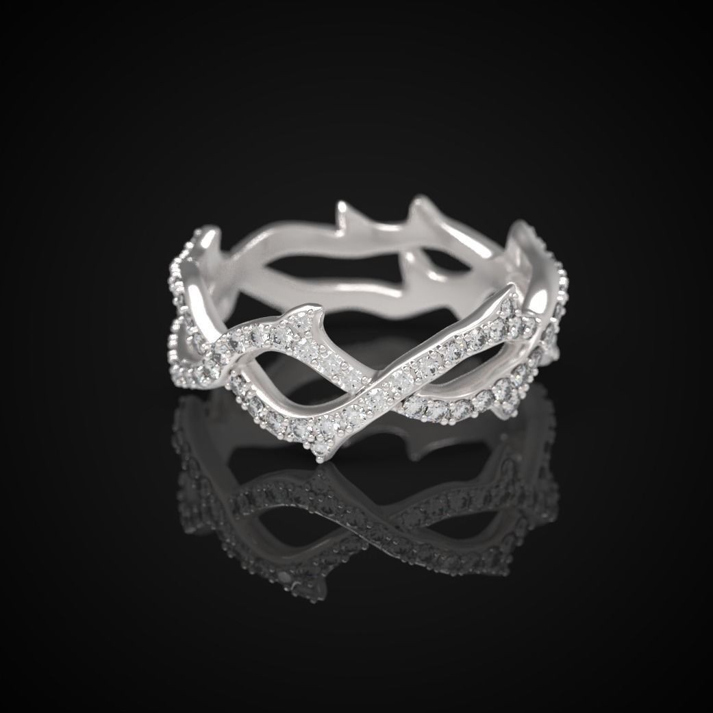 Thorn ring with diamonds 3D print model_16