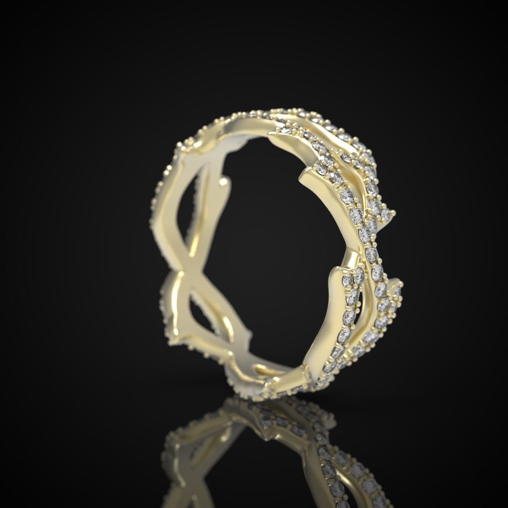 Thorn ring with diamonds 3D print model_5