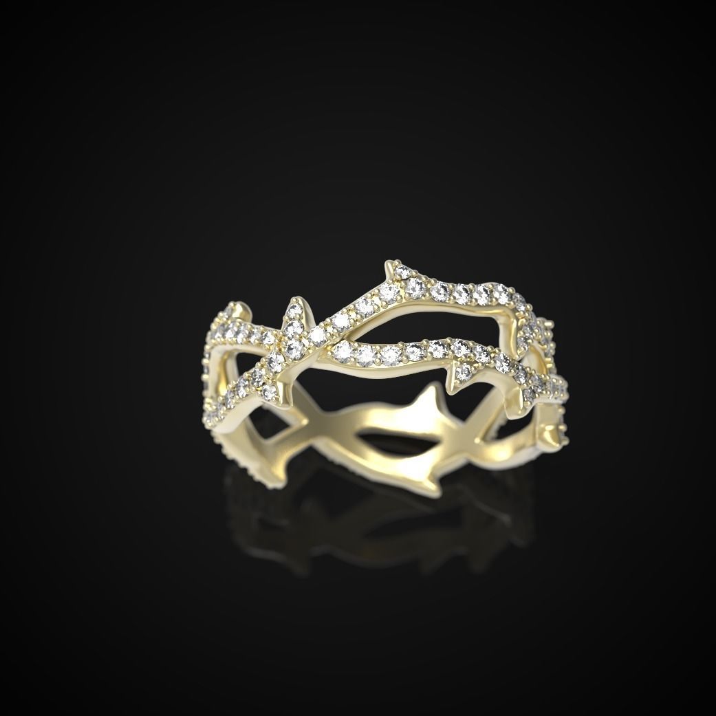 Thorn ring with diamonds 3D print model_3