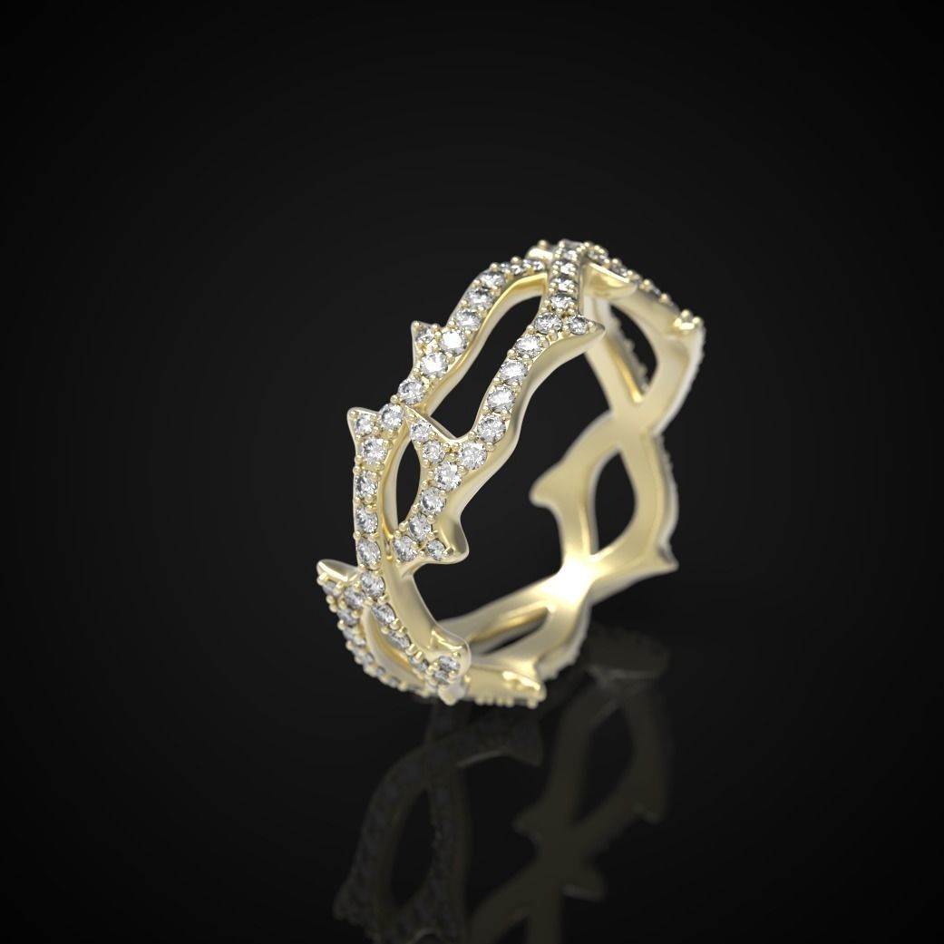 Thorn ring with diamonds 3D print model_1
